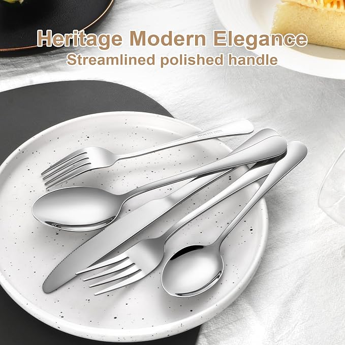 Lazycorner Silverware Set 60 Piece Stainless Steel Flatware Set Silverware Utensils for 12 People Includes Forks Knives Spoons & Salad Forks Dishwasher Safe for Home Restaurant or Outdoor Use