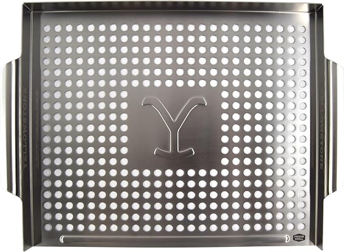 Proud Grill Company Yellowstone BBQ Grill Pan - Stainless Steel Topper, Grilling Tray for Veggies, Seafood & Meat, Outdoor Cooking Pan, Smoker Tray Gifts for Men, Heavy Duty BBQ Accessories - Silver