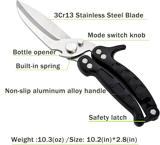 poultry shears Kitchen scissors for Chicken Can Be Used as a Knife, Dishwasher safe, Effortlessly cuts through cartilage, featuring a built-in spring mechanism.Can be used as a present（Black）