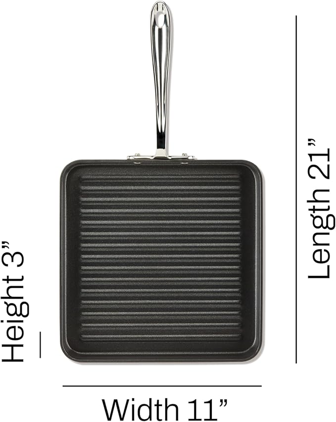 All-Clad HA1 Hard Anodized Nonstick Grill 11x11 Inch Oven Safe 350F Pots and Pans, Cookware Black