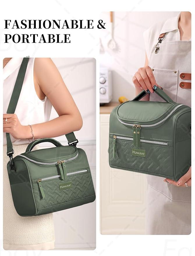 Lunch Bag for Women Men Adult Insulated Lunch Box, Leakproof Lunch Cooler Bag with Front Pocket & Adjustable Shoulder Strap, Reusable Large Lunch Tote Bag for Work Office Travel Picnic, Green
