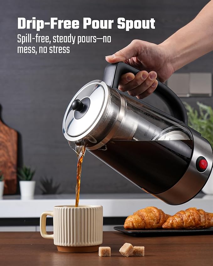 Percolator Coffee Pot Electric Coffee Maker, 10-Cup Coffee Percolator with Auto Keep Warm, Stainless Steel Basket, Borosilicate Glass, Cool-Touch Handle