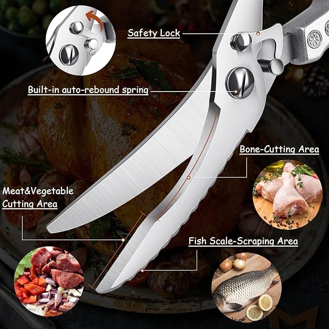 Dream Reach Heavy Duty Poultry Shears with Serrated Edge - Kitchen Scissors For Chicken, Bone, Meat, Turkey, Fish