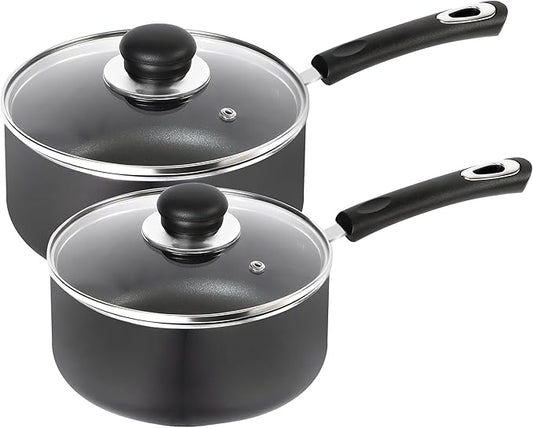 Utopia Kitchen Nonstick Stock Pot Saucepan Set with Lids, 2 Quart and 3 Quarts Multipurpose Stock Pots Set for Home, Kitchen or Restaurant, Grey & Black