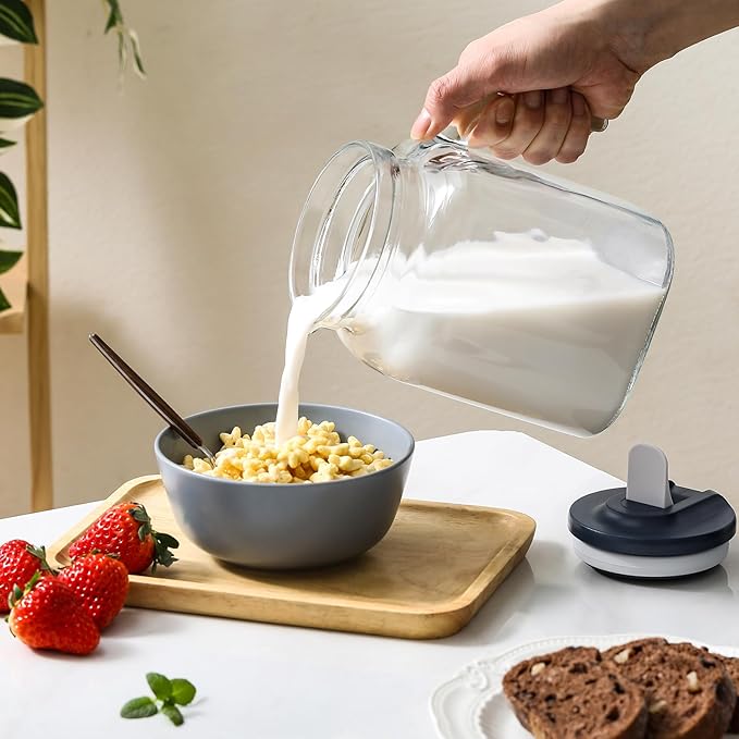 68 Oz Seal Pitcher With Lid and Spout, Large Iced Tea Pitcher for Fridge, Wide Mouth Glass Jar Container for Homemade Juice & Iced Tea, Iced Coffee, and Drinks