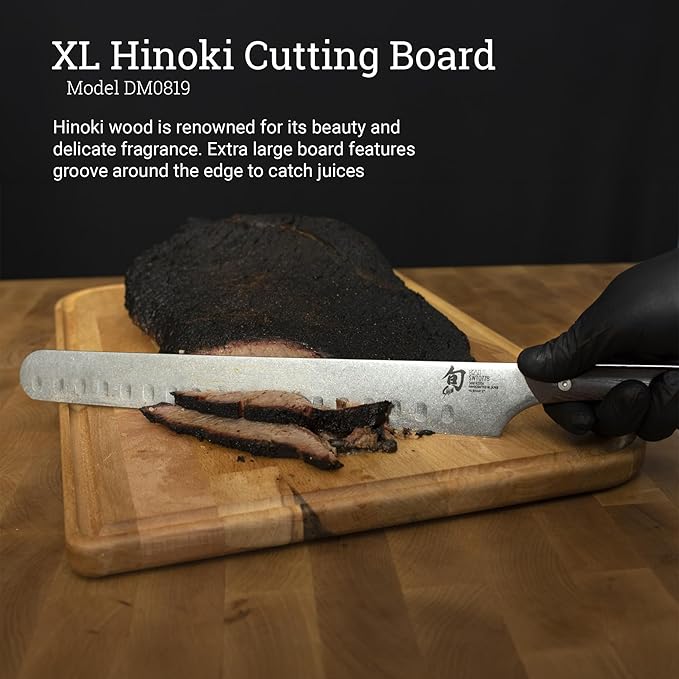 Shun Cutlery Extra Large Hinoki Cutting Board with Groove, 20" x 14" XL Wooden Cutting Board, Medium-Soft Wood Preserves Knife Edges, Forest Stewardship Council Certified, Japanese Chopping Board