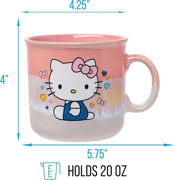 Silver Buffalo Sanrio Hello Kitty Sitting Hearts and Bows Reactive Glaze Ceramic Camper Mug, 20 Ounces