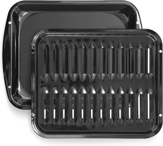 Broiler Pan for Oven Nonstick Porcelain Coated - 16.75” x 12.75” Whirlpool 4396923 Replacement Broiling Pan for Oven With Rack for High-Temperatures - Oven Broiler Pan Heats (Porcelain)