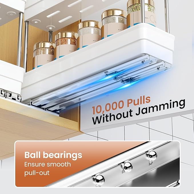 Pull Out Spice Rack Organizer for Cabinet, Slide Out Spice Racks Organizer, Easy to Install Spice Cabinet Organizers, 2.3''Wx10.66''Dx8.11''H, 3 Packs-2 Tiers (White)