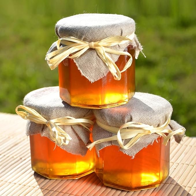 3 oz Mini Honey Jars with Dipper, 30 Pack Glass Hexagon Honey Jar for Baby Shower, Empty Glass Jars for Wedding Favors and Party