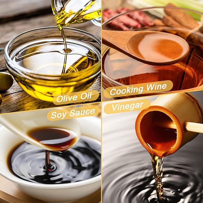 Olive Oil Dispenser Bottle - 500ml Glass Oil and Vinegar Bottles Set for Kitchen with 2 Stainless Steel Pourers, Funnel, Brush and 2 Labels, Kitchen Oil Bottles with Drip-Free Design