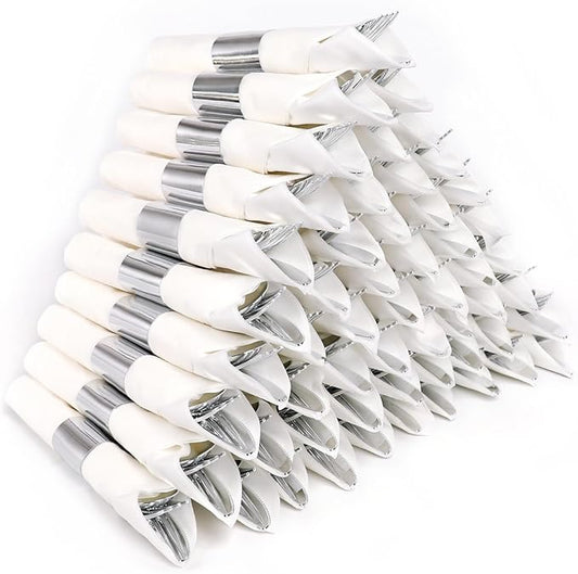 60 Pack Pre Rolled Silver Plastic Silverware Set,Wrapped Plastic Cutlery Set with Napkin Include 60 Forks,60 Spoons,60 Knives and 60 White Napkins for Party, Wedding,Birthday,Christmas