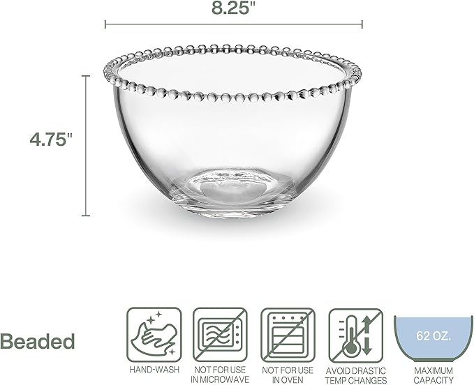 Fitz and Floyd Beaded Glass Fruit Serve Salad Bowl, 8.25 Inch