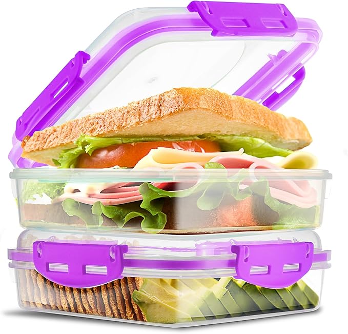 Tafura Sandwich Containers Sandwich Box - BPA Free Lunch Boxes (Purple, 2 Pack)