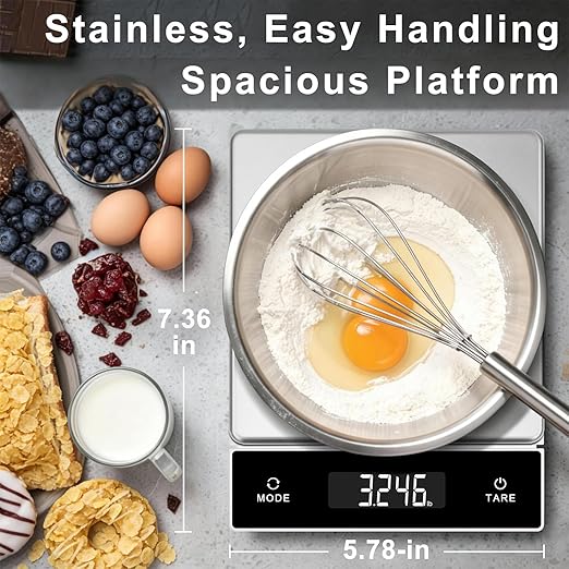 THINKSCALE Digital Kitchen Scale, 11-Pound Stainless Steel Food Scale with Pull-Out Display, 1g/0.01oz Precision for Baking, Cooking, Meal Prep, 6-Unit Conversion