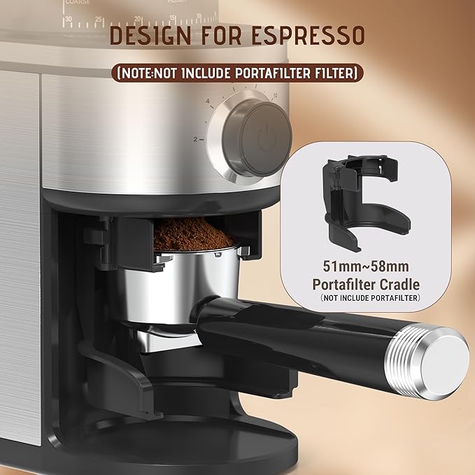 Burr Coffee Grinder, Electric Conical Coffee Bean Grinder With 30 Adjustable Grind Settings For 2-12 Cups, Sliver & Black