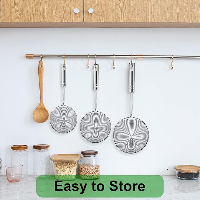 Spider Strainer Set of 3 Asian Strainer Ladle Stainless Steel Wire Skimmer Spoon with Handle for Kitchen Frying Food, Pasta, Spaghetti, Noodle-30.5cm, 32cm, 35cm