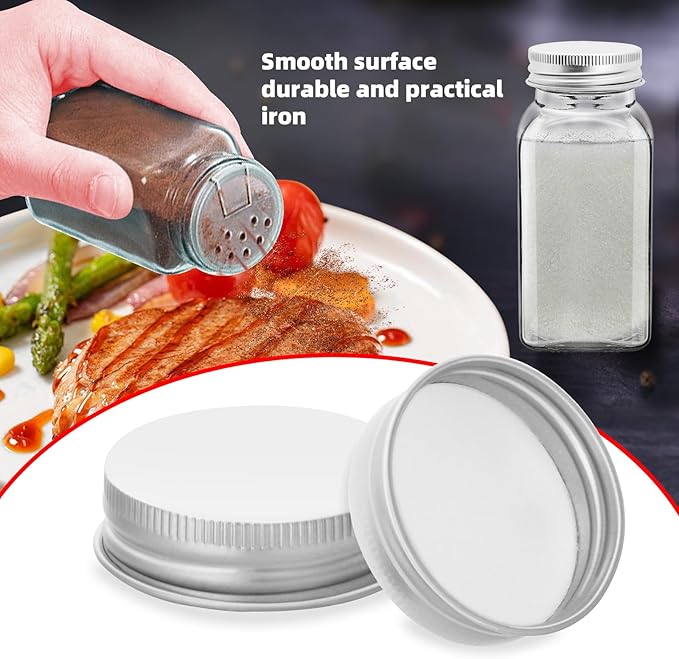 12 Pcs Silver iron Lids Lids for 4 oz and 6 oz Square Spice Jars Reusable Can Airtight Spice Storage Canning Lids for Nice Sealing Kitchen (12)