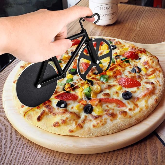 Ninonly Bicycle Pizza Cutter Wheel,Non-stick Bike Pizza Slicer,Stainless Steel Cutting Wheels With a Stand for Pizza Lovers, Housewarming Gifts Cool Kitchen Gadget Cool Men's Gift