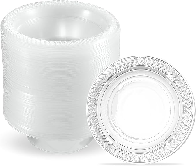 PLASTICPRO 160 Pack Clear Plastic Soup Bowls 5 oz Bulk Pack Durable Disposable Small Plastic Bowls for Parties Events BBQ