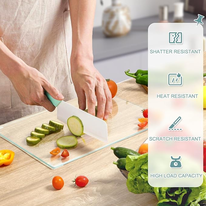 Tempered Glass Cutting Board for Kitchen Counter, FAAYUCK Glass Cutting Board with Non-Slip Feet, Heat Resistant, Non-Slip, Scratch Resistant, Shatter Resistant (16x20inch)
