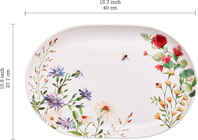 Bico Summer Provence 16 plus 12 inch Oval Platters Set, Set of 2, Microwave and Dishwasher Safe, for Serving Fish, Chicken, Turkey