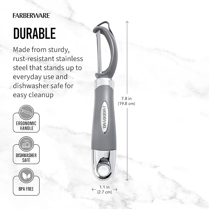 Farberware Pro2 Vegetable Peeler, Euro Peeler with Razor-Sharp Stainless Steel Blade, Swivel Peeler for Potatoes, Fruits, and Vegetables, Built-In Bud Remover, Dishwasher Safe