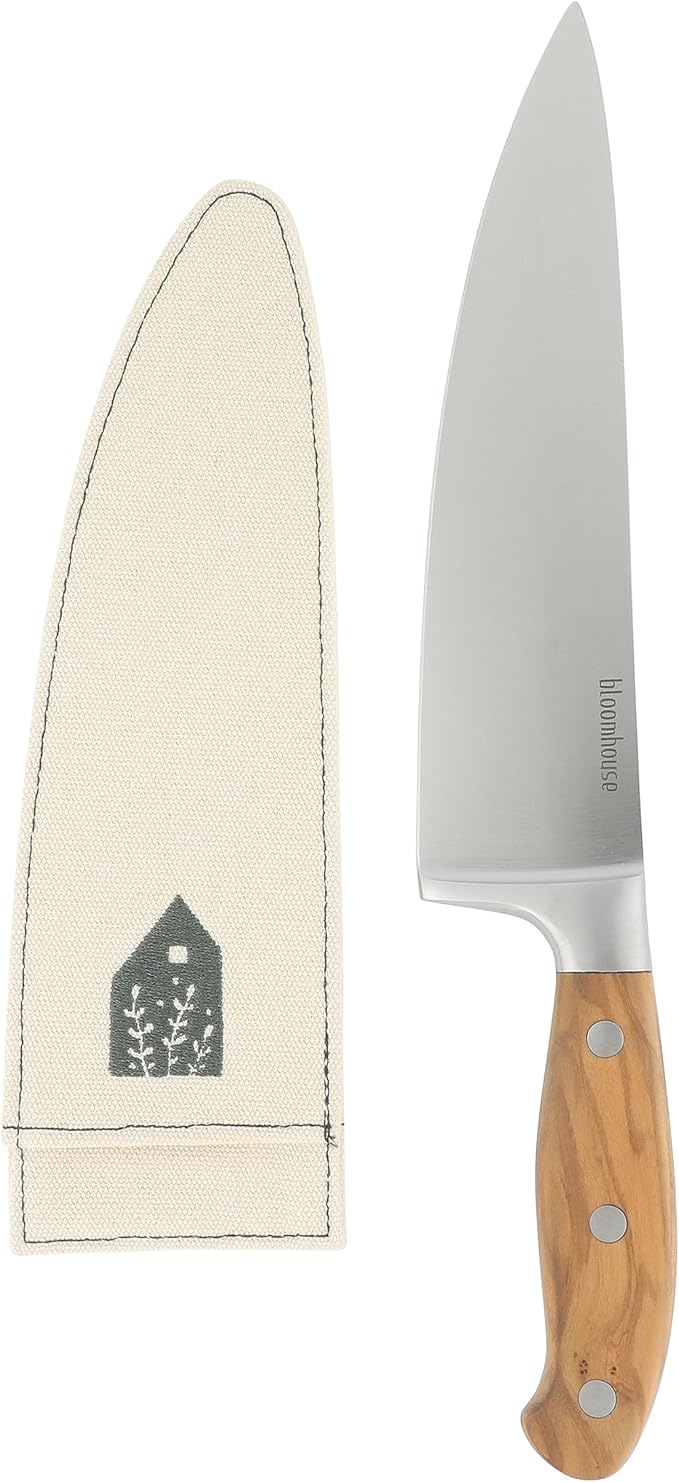 Bloomhouse - Two Time Oprah's Favorite Things Winner - 8-Inch Chef's Knife – German Stainless Steel Blade with Forged Italian Olive Wood Handle, Full Tang Kitchen Knife for Slicing, Dicing & Chopping