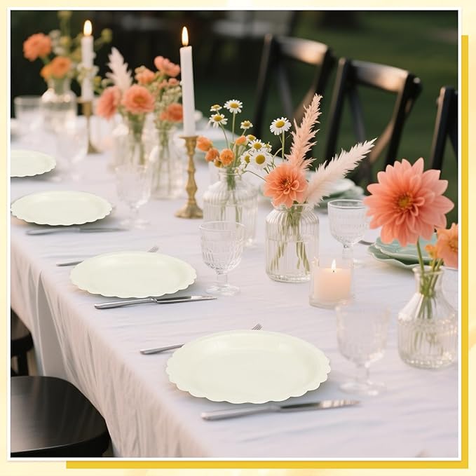 30 Pcs Dessert Plates Disposable, 7 Inch Ivory Paper Plates Scalloped Small Cake Appetizer Birthday Plate Cream Party Plate for Wedding, Baby Bridal Shower