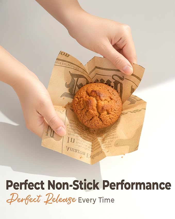 200pcs Tulip Cupcake Liners for Baking Cups Newspaper Print Parchment Paper Tulip Muffin Liners, Grease Resistant Cupcake Wrappers for Party, Christmas