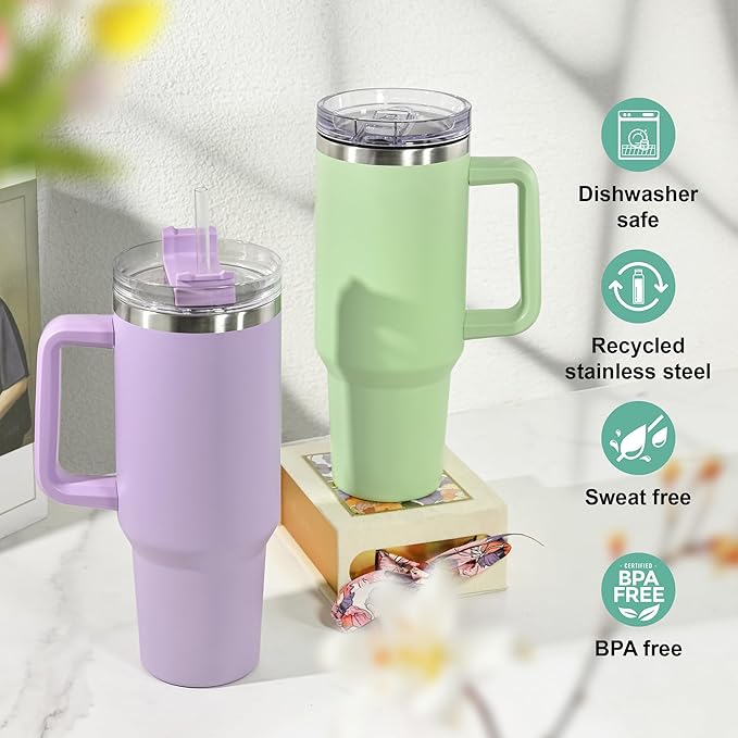 40 oz Tumbler with Handle and Straw, 100% Leak-Proof Travel Mug, Stainless Steel Double Wall Vacuum Insulated Coffee Cup Keeps Cold For 34 Hours, Dishwasher Safe, Teal