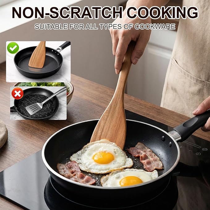 6 Pack Acacia Wood Spatula Set Non Toxic Kitchen Utensils for Cooking Spoon Flat Wooden Wok Spatula Spurtle Kitchen Tools Slotted Turner Scraper Bamboo Cooking Utensil Set Fish Egg Flipper Spatulas
