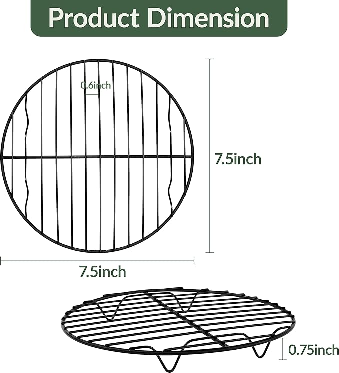 TeamFar Round Cooling Rack, 7.5’’ Small Baking Roasting Grilling Rack with Stainless Steel Core & Non-stick Coating, for Cooking Steaming Cooling, Healthy & Sturdy, Oven Safe & Easy Clean – Set of 2