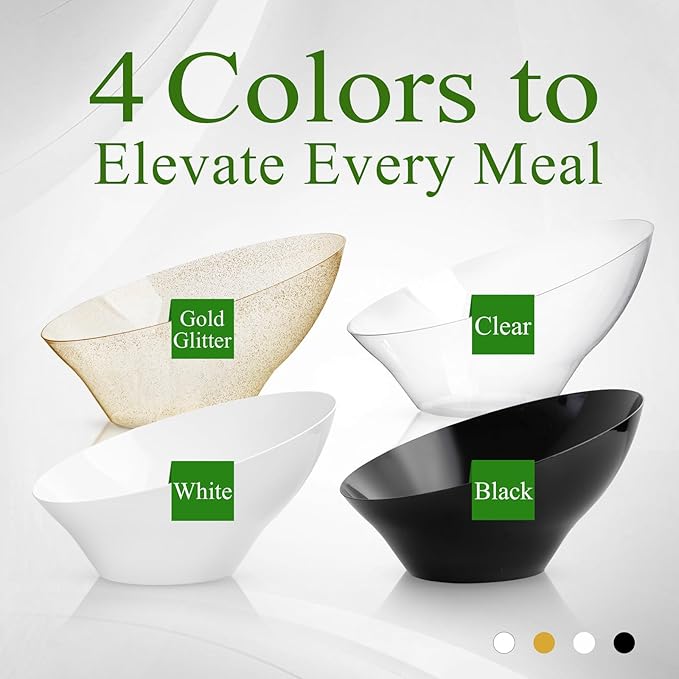 Liacere 16PCS White Plastic Serving Bowls - 54 OZ Angled Table Salad and Fruit Bowls - Disposable for Chip&Candy - Ideal for Party & Wedding & New Year