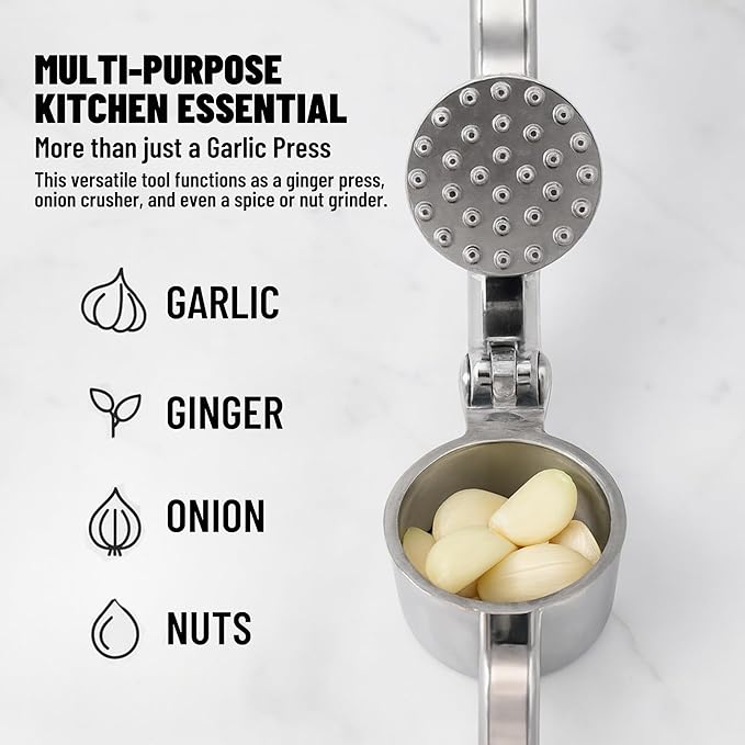 Garlic Crusher Stainless Steel | Mincer Tool | Rustproof Garlic Masher | Garlic Press | Easy to Clean & Squeeze | Travel Friendly | Dishwasher Safe Presser (Silver)
