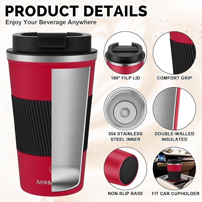 MOMSIV 17oz Travel Mug, Insulated Coffee Cup with Leakproof Lid, Vacuum Stainless Steel Double Walled Reusable Tumbler for Hot and Cold Water Coffee and Tea In Travel and Car