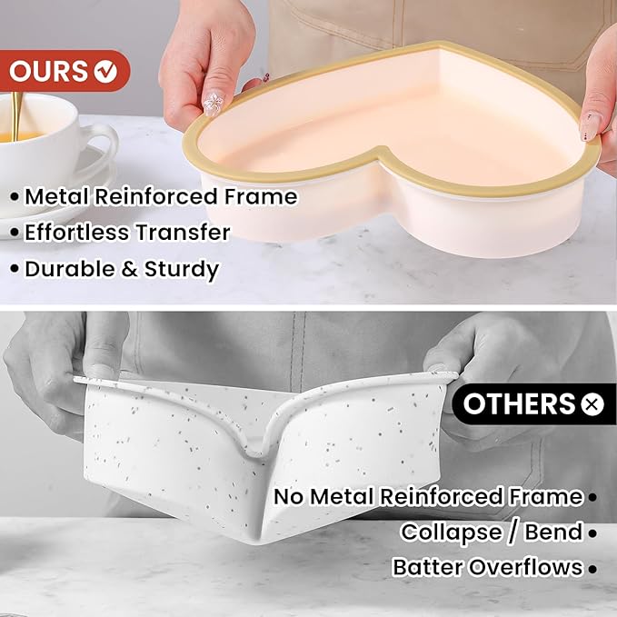 FUNBAKY Metal Reinforced Frame Silicone Heart Shaped Cake Pans - 10 Inch, Nonstick Molds for Cake Pan, Reusable and Easy to Release, Food Grade Silicone for Oven, Dishwasher, Freezer (2 Pack)