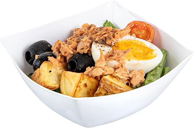 Restaurantware-Moderna 8 Ounce Fancy Plastic Bowls, 10 Square Disposable Salad Bowls - Durable, Heavy-duty, White Plastic Bowl, For Warm And Cold Foods