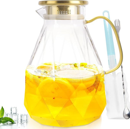 Yirilan Glass Pitcher, 3 Liter Water Carafe With Lid, Iced Tea Pitcher for Fridge