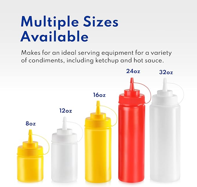New Star Foodservice 8 oz Red Squeeze Bottle, Regular Mouth, Pack of 6