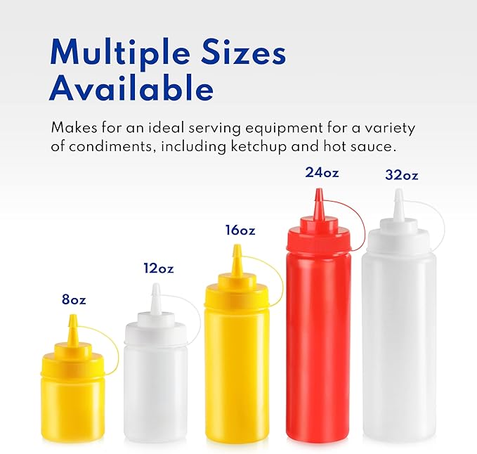 New Star Foodservice 24 oz Clear Squeeze Bottle, Regular Mouth, Pack of 6