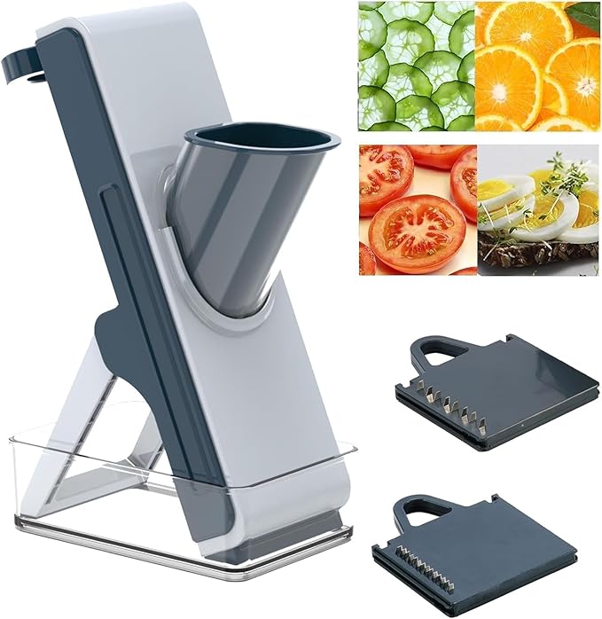 Eletronova Safe Mandoline Slicer for Kitchen, Vegetable Slicer for Kitchen，Kitchen Food Slicer, French Fry Cutter Julienne Dicer for Vegetables Grey (White & Green) (Grey & Draw Gray)