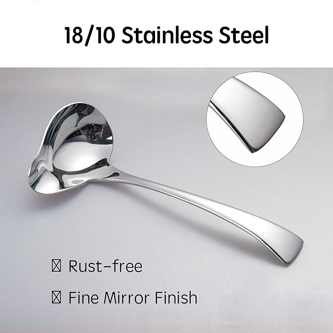 IMEEA 7inch Small Gravy Ladle 18/10 Stainless Steel Soup Ladle with Spout for Sauces, Set of 2