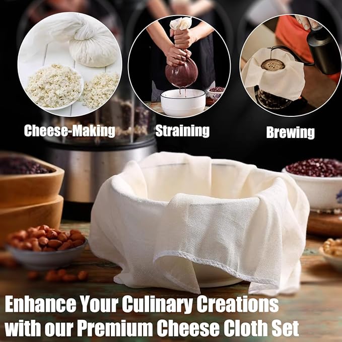 15 Pcs Cheese Cloths for Straining, 20x20 Inch Grade 100 Precut Cheese Cloth With Fabric Fine Mesh Cloth, 100% Unbleached Cotton, Reusable Muslin Cheesecloth for Straining, Juicing, Cooking Turkey