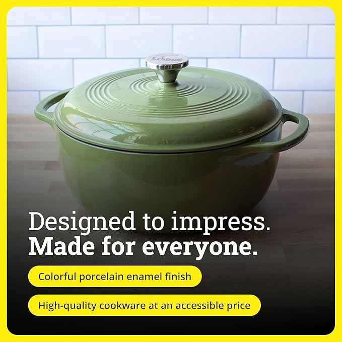 Lodge Essential Enamel Cast Iron Dutch Oven - Perfect for Bread Baking, Braising, Marinating & Slow Cooking - Features Moisture-Sealing Lid & Dual Handles - Kitchen Essentials - 6 Quarts - Spruce