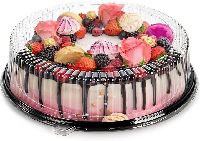 Frcctre 6 Pack 16 inch Plastic Serving Tray with Clear Lid, Heavy Duty Round Large Appetizer Serving Trays Catering Tray Party Platters for Vegetable Catering Picnic