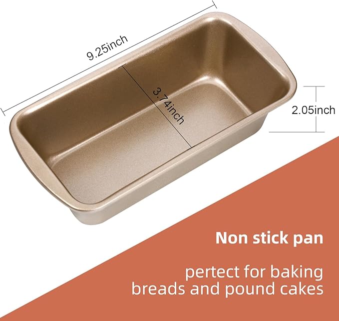 Patelai 4 Pack Small Loaf Pans for Baking Bread Non Stick Bread Pan Rectangle Baking Tray Toast Mold(Gold,9.3 x 3.7 Inch)