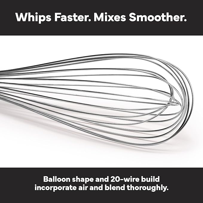 Misen Stainless Steel Balloon Whisk - Dishwasher Safe - Ergonomic Silicone Grip, Versatile Cooking Whisk for Eggs, Durable Construction - Professional-Grade Kitchen Tool - Black