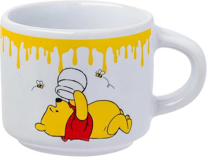 Silver Buffalo Disney Winnie the Pooh Honey "Hunny" Drips 4pc Stackable Ceramic Espresso Small Cup Set, 3 Ounces