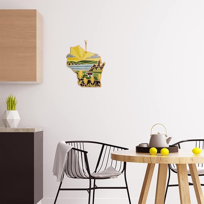 Totally Bamboo Wisconsin State Shaped Cutting Board and Charcuterie Serving Platter with Artwork by Summer Stokes, Includes Hang Tie for Wall Display Varies